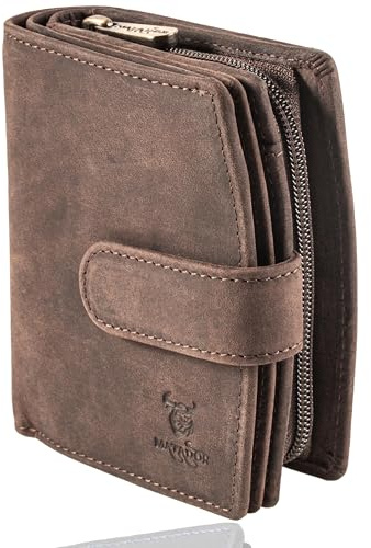 MATADOR Geldbörse Damen Mittelgroß Leder #Valencia mit edler Geschenkbox, Elegante Damen Geldbörse Mittelgroß mit RFID Blocker, Luxus Portemonnaie Mittelgroß Viele Kartenfächer, Braun Dunkel