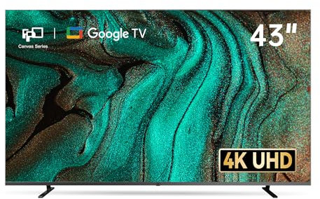 FPD Schermo piatto LED 43 pollici Smart TV 4K UHD compatibile con Google TV – Cast compatibile con Google, Live Stream, HDR 10, Dolby Vision, ultra sottile – Serie Canvas CG43-C1, 2025