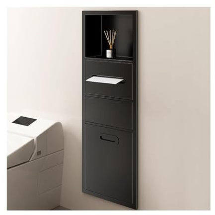 Secamanos Dispensador de toallas de papel empotrado con cubo basculante, bote de basura y almacenamiento abierto, dispensador de toallas de mano de acero inoxidable/receptáculo de residuos Hotel