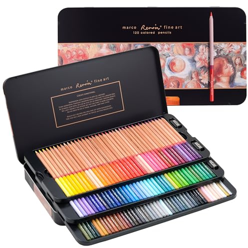 MARCO Buntstifte für Erwachsene zum Ausmalen - 120 Farben Leuchtende Buntstifte Set, Ideal Professionelle Öl-Malstifte, Holzstifte Farbstifte in Eisenbox verpackt für Kunstschüler und Profis