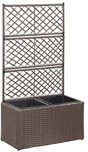 ShGaxin Hochbeet mit Rankgitter 2 Töpfe 58×30×107cm Poly Rattan Braun, Palettenrahmen, Hochteich, Gemüsebeet, Kräuterregal Balkon, Blumenbeet, Kräuterspirale, Tomatenbeet, Pflanzhochbeet - 46937