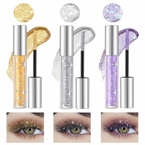 Glitter Mascara Wasserfester Volumen und Länge Langanhaltender Schwung,Anti-Schweiß,kein Ausblühen, mehrfarbig für Wimpern Frauen Augen Mascara Set (Mehrfarbig, B)