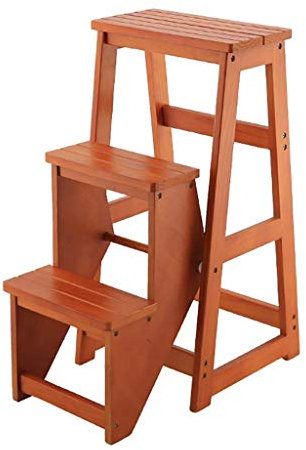 Escabeau de cuisine pliable en bois massif avec étagères et escalier multifonction à trois niveaux
