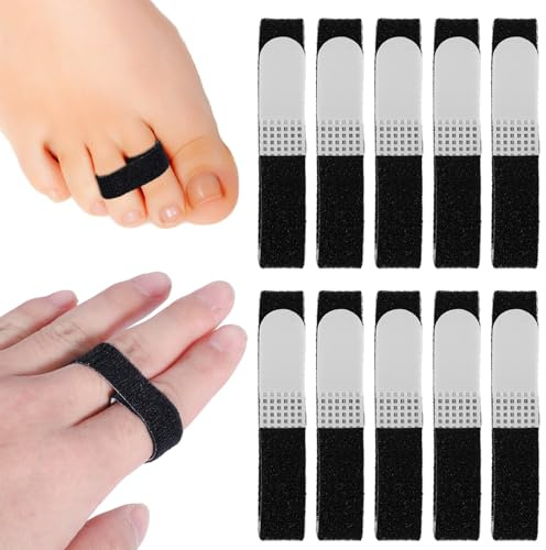 10 St Kompistejp Fingerband, Nylon Finger Tejp Återanvändbara Halkskyddade Fingerskenor med Hak och Ögla Tvättbara Kompisremmar för Fingrar Finger Wrap för Skadade Fingrar (Svart)