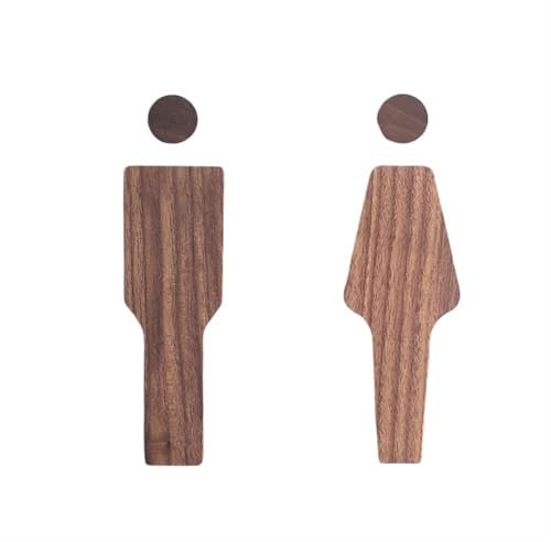 NihaoWXM Signaletique Toilettes Panneau de WC Auto-adhésif en Bois de Noyer Massif, décor de Salle de Bains, Panneau de Porte de Toilette, Autocollants, Toilettes d'hôtel, Panneau de Salle de Bains