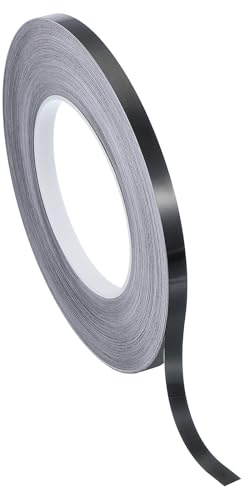PATIKIL Cinta Película Poliéster Metalizada 8mm x 50 Metros, Cinta Decorativa Metálica Negra Brillante Cinta Adhesiva Espejo Para Detalles Pared Acento Artes Gráficas Moldura Bote Paredes