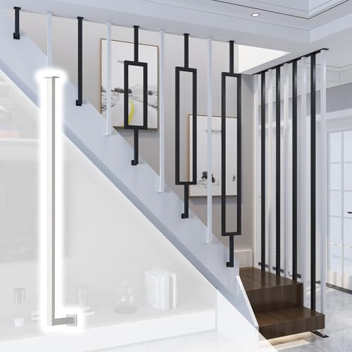MLYAYE Ringhiere per Scale Fai da Te, Pali per Fusi, Griglia di Recinzione di Separazione Moderna in Bianco E Nero, Listelli di Metallo, Pali per Ringhiere per Scale(#2,H-0.6m/2ft)