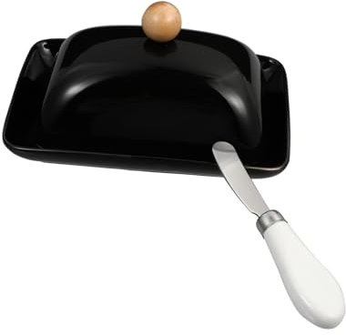 GALPADA Beurrier En Céramique Noir Avec Couvercle, Plateau à Fromage Multifonction, Récipient Alimentaire Résistant à La Poussière, Ustensile La Cuisine Pratique Pour Conservation Et Service
