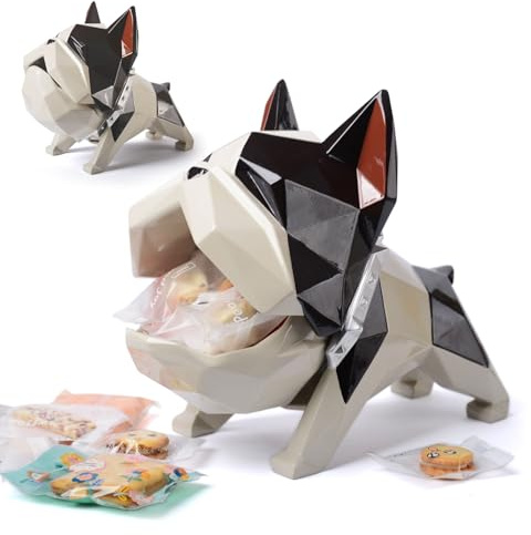 HAUCOZE Hund Aufbewahrung Vorratsdose Modern Skulptur Tier Deko 24cm | Schwarz Weiß Polyresin Abdeckbar Schale Keksdose,Wohnfigur Handgefertigtes Geschenk für Familie Freunde Liebespaare