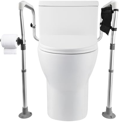 Cadre Toilette Sécurisé,Barre d'appui WC avec poignées Antidérapantes,Hauteur Und Largeur Réglables,Capacité de Charge 150 kg,Rehausseur WC pour Âgés/Adulte