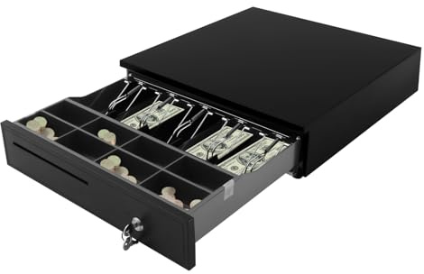 BRRIDE Light-Duty Kassenschublade mit 8 Münzfächer & 5 Scheinfächer für Banknoten, Geldschublade mit RJ-11 Anschluss, Elektronische Kassenschublade, Registrierkasse Zubehör