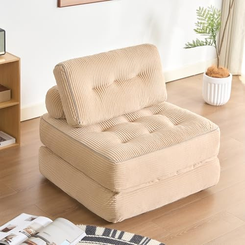 Litbird Faltbares 4-in-1 Sofa Bett – Sitzsack-Sofa, Relaxsessel, Spielsofa, Schlafsofa & Gästebett für kleine Räume, Sessel fürs Schlafzimmer & Wohnzimmer (Hellbraun, 89.9 cm)