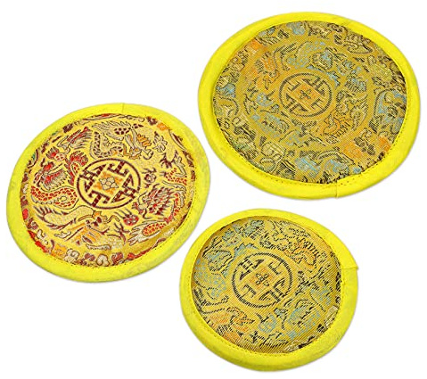 BESPORTBLE 3 Stück Tibetische Klangschalen Unterlagen aus Baumwolle mit Vintage Stickmuster Runde Meditationskissen für Klangschalen (10/12/14 CM) Schutz und Deko Pads für Meditation und Zen