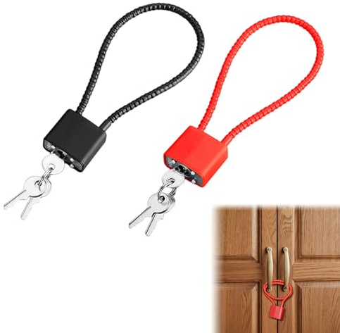 Steel Rope Cable Padlock with Keys 2Pcs, Long Shackle, Black+Red | Wheelie Bin Locks, Steel Core Abs Shell, Flexible Locking Loop, Weatherproof For Gates Bikes Suitcases Lockers