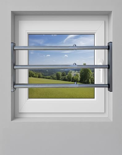 Fenstersicherung 3-fach – Einbruchschutz Teleskopstange mit Druckschloss | Edelstahl oder Weiß | Länge 600–1800 mm | Sicherungsstange für Fenster & Türen (Edelstahl, 600-1000mm)