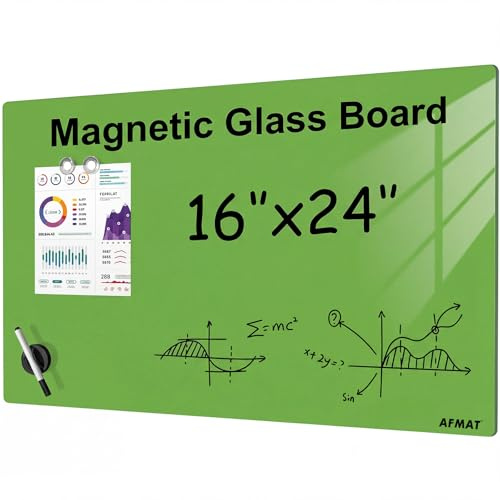 AFMAT Rahmenlose Glas-Magnettafel 60x40 cm, Premium Glas Magnetboard Whiteboard, Hochglänzend, Magnettafel für Wand - Inkl. Magnete, Stift & Tafellöscher, Whiteboard für Büro, Küche, Wohnung,Grün,GB05