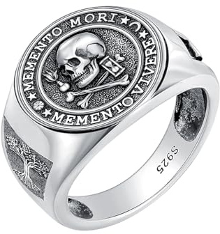 PROESS Memento Mori Ringe 925 Sterling Silber Gothic Totenkopf Siegelringe Baum des Lebens Schmuck Memento Vivere Geschenke