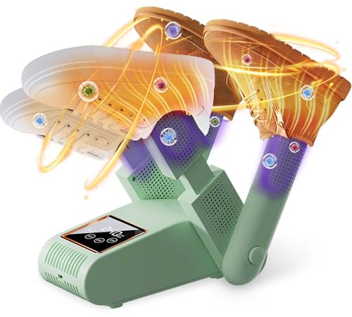 VVancha Tech Asciuga Scarpe Elettrico, Asciuga Stivali in Modo Veloce, Asciuga Scarponi Pieghevole, Timer Scalda Scarponi Elimina Odori Guanti per Scarpe Guanti Cappelli Calzini Scarponi (Verde)