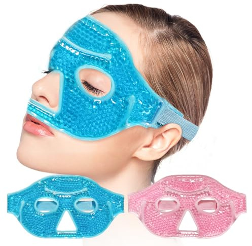 Lot de 2 Masques Yeux Réutilisables en Gel, Thérapie Chaud et Froid, Demi-Visage, pour Sommeil, Migraines, Stress, Cernes et Yeux Gonflés, Apaisant et Relaxant