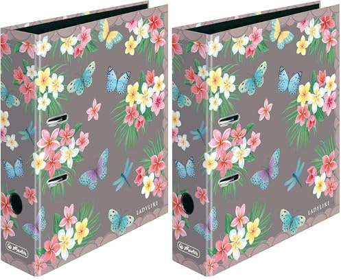 herlitz Ordner A4, 8cm, Motiv: Ladylike Butterflies, 1 Stück (Packung mit 2)
