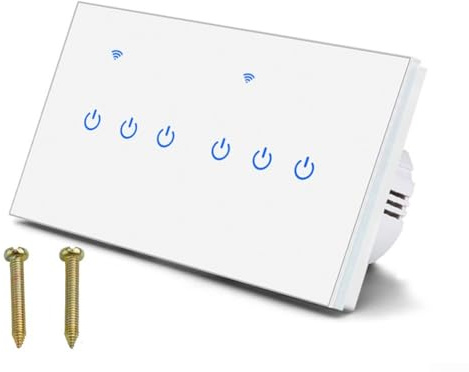 Interruttore da parete intelligente WiFi, 2 – 8 gang 2 vie touch control per app Tuya, per Alexa e Smart Life, telecomando vocale 220 V 10 A, pannello in vetro temperato, per illuminazione domestica