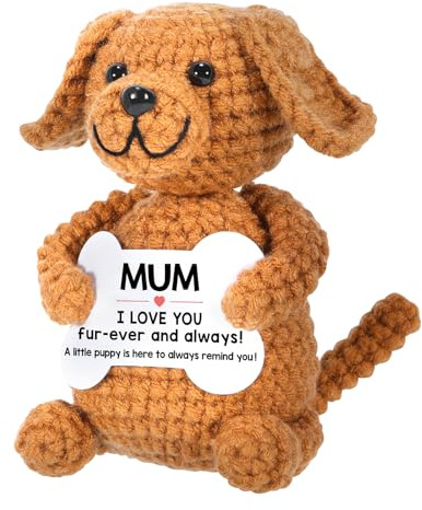 wompolle Funny Dog Mum Gifts, Mothers Day Christmas Birthday Gift for Mum, Birthday Presents Christmas Stocking Stuffers for Dog Mummy,Handmade Crochet Puppy Dog Toy Figure