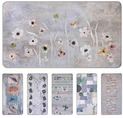 OLIVO.shop CAPRI Tappeto cucina shabby, Passatoia cucina, Tappeto cucina antiscivolo lavabile, Passatoia shabby chic, 6 disegni varie misure (FLOWERS, 50x90 cm)