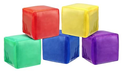 Qectial 5 Schaumstoffwürfel mit Taschen, Blanko-Würfel mit Einstecktaschen 10cm, Cube Bewegungswürfel Lernwürfel, Taschenwürfel Stoffwürfel Blankokarten, Erzählwürfel für Kindergarten, Vorschule