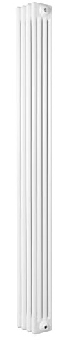 Radiateur Traditionnel à 4 Colonnes 1800 x 200 mm en Acier Carbone Blanc Chauffage Central Verticale Monté Sur Mur [Brosse de Nettoyage & Supports INCLUSES]
