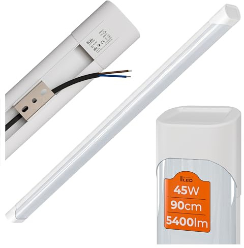 LED-Deckenleuchte fürs Büro, 45W, 5400lm, 90cm, Neutralweißes Licht (5000K), Einfache Montage, Flache Deckenleuchte, Geeignet für Werkstatt, Keller, Garage, Weiß (90 cm lang)