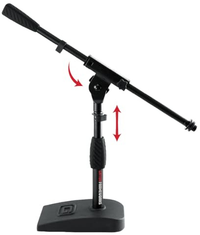 Gator Frameworks Mikrofonständer mit kurzem, beschwertem Sockel, Softgrip-Drehkupplung, Auslegerarm und 3/8- und 5/8-Halterungen; Abmessungen des Sockels: 11,43cm x 20,32cm (GFW-MIC-0821)