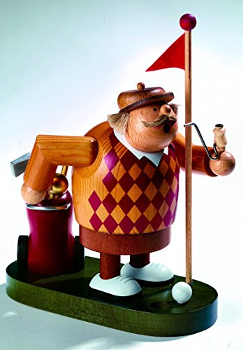 KWO Golfer Smoking Man Figurine, Wood, Multi-Colour, 30 x 30 x 19 cm