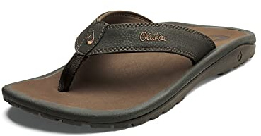 OLUKAI Ohana Men's Beach Sandals, Water Resistant Flip Flops, Arch Support & Comfort Fit, Lightweight & Durable, Enhanced Grip & Traction, Dark Java/Ray, 10
