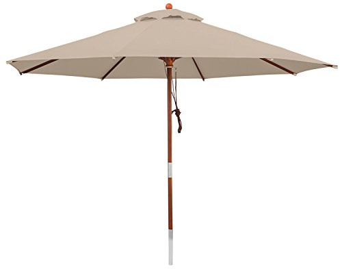 anndora® Sonnenschirm mit Holz Stamm 2 Teile Stammschutz - Gartenschirm 3,5 m rund 350 cm - UV Schutz + Winddach - Farbwahl