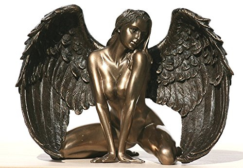 Bronzed Finish Kneeling Nude Winged Female Statue