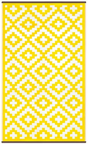 Green Decore Nirvana Rug - Alfombra ecológica para interiores y exteriores de plástico reciclado, ligera y reversible, Amarillo (Yellow/White), 90 x 150 cm