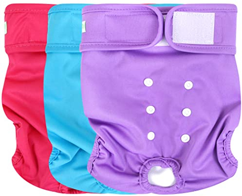 wegreeco Pañales Lavables y Reutilizables para Perras, tamaño pequeño, Mediano y Grande, para Perras, Paquete de 3, pañales para Perros pequeños, Cachorros y Perritos, pañales para Perros Hembras en