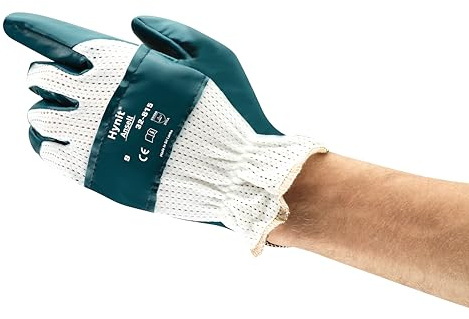 Ansell Hynit 32-815 Guantes de Trabajo con Impregnación Repelente, Fórmula Especial de Nitrilo Flexible, Resistencia Excepcional a Abrasivos, Hombre Mujer, Azul, Talla S (12 Pares)