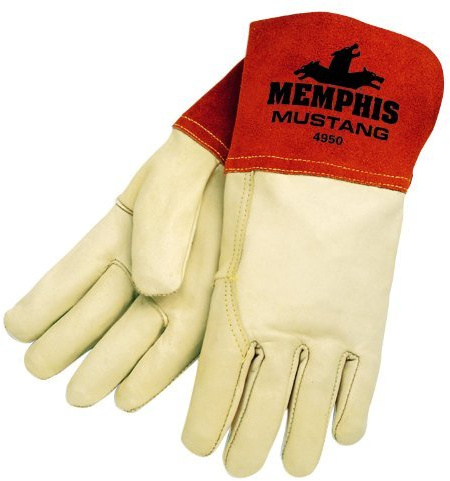 MCR Safety 4950L Mustang Premium Grain Cow MIG/TIG Welder Men's Gloves with Gauntlet Split Leather Cuff, Cream, Large, 1-Pair by MCR Safety