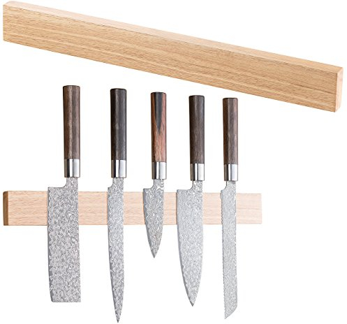 Rosenstein & Söhne Schlüsselbrett: Durchgehende Magnet-Messerleiste aus echtem Hevea-Holz, massiv, 45 cm (Messer-Magnethalter, Magnethalterung für Messer, Flaschenöffner)