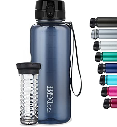720°DGREE Trinkflasche “uberBottle“ 350ml, 500ml, 650ml, 1l, 1,5 Liter softTouch +Früchtebehälter - Auslaufsicher, BPA-Frei - Wasserflasche für Kinder, Schule, Sport, Fahrrad, Gym, Outdoor