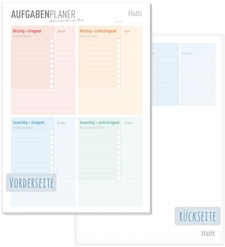 Häfft® To-do-Listen Block A5-50 Blatt, Aufgabenblock nach Eisenhower-Prinzip inkl. Notizblock auf der Rückseite - nachhaltig & klimafreundlich