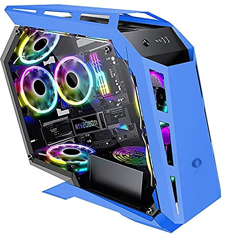 ATX JUEGING Case - Micro ATX PC Case/ATX Case Caja De La Computadora A La Mitad De La Torre -Tempered Vidrio - Avión Y Soporte De Refrigeración por Agua (Color : Blue)