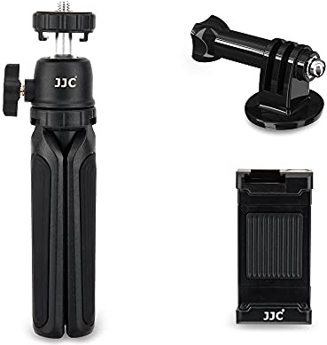 JJC 3IN1 Extendable Hand Grip & Mini Tabletop Travel Tripod Stand - with Mobile Phone Holder Clip & GoPro Mount for Gopro Hand Grip, Compact Cameras Handgrip, Phone Handheld Selfie Stick