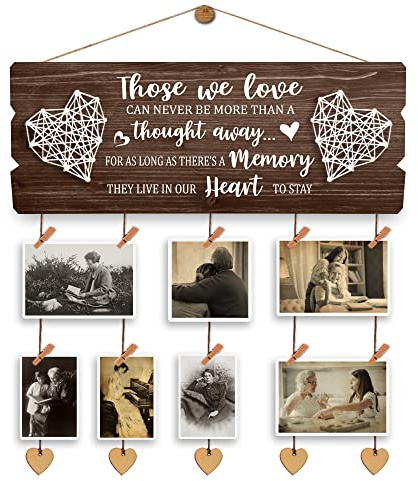Yudarte Wooden Memorial Picture Hanging Board with Clips and Twine - Bereavement Sympathy Grieving Gifts for Loss of Loved One