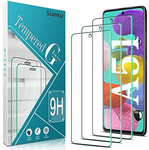 Slanku 3 Stück, Schutzfolie für Samsung Galaxy A51, Frei von Kratzern, 9H Härte, HD Displayschutzfolie, 0.33mm Ultra-klar, Blasenfrei, Ultrabeständig