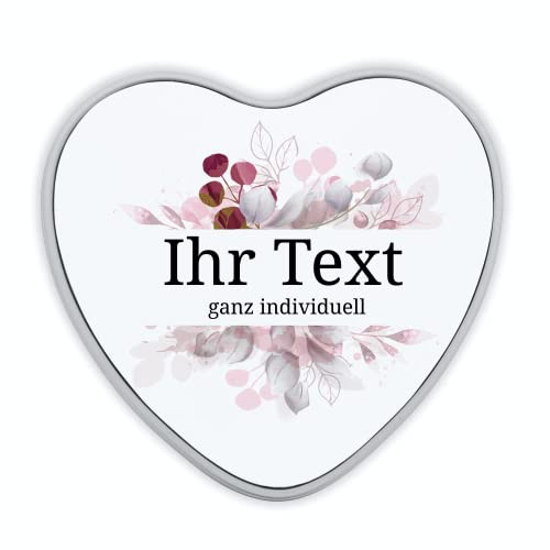Herzdose personalisiert mit Namen, Aquarell-Blumenrahmen, Rot | Personalisierte Herzdose in Rot – der Wunschname blüht im Aquarell-Blumenkranz, zum Muttertag und Geburtstag