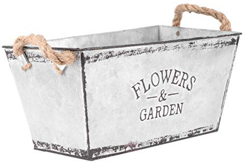 Milisten Blumeneimer aus Metall, Vintage-Stil, Blumeneimer mit Hanfseilgriff, rustikal, Landhausstil, Blumen, Aufbewahrungseimer, Eisen, Blumentopf für Zuhause, Geschäft, Garten, Outdoor, Silber (25