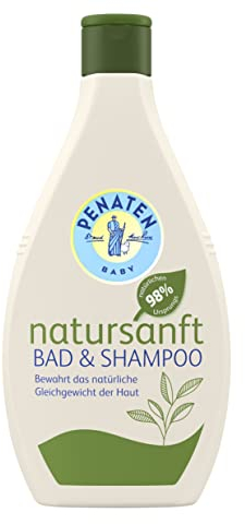 PENATEN Natursanft Bagno & Shampoo (395 ml), senza profumo 2 in 1 per la cura del bambino: gel doccia e shampoo per bambini senza lacrime, cosmetici naturali con aloe vera biologica per la pelle