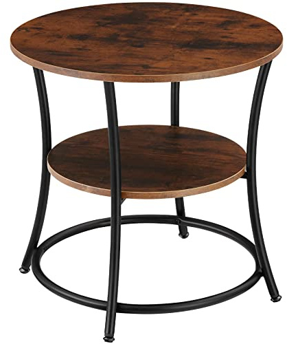 tectake® Mesa Auxiliar Redonda Estilo Industrial con Estante, Mesa de Centro Salon, Mesita Auxiliar, Muebles de Salon, Decoracion Hogar - 55 x 55 x 56 cm Madera Industrial Oscura, Rústica